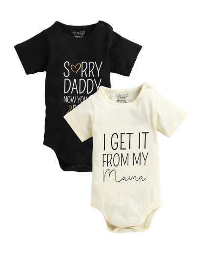 Polka Tots Black & Cream Onesie-Printed-Cotton-Pack Of 2-For Infants