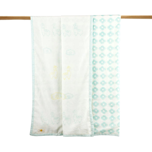 Dulaar 3 Layer Hand Block Printed Llama Love Baby Dohar Blanket-Pure Malmal Muslin Cotton-For Infants