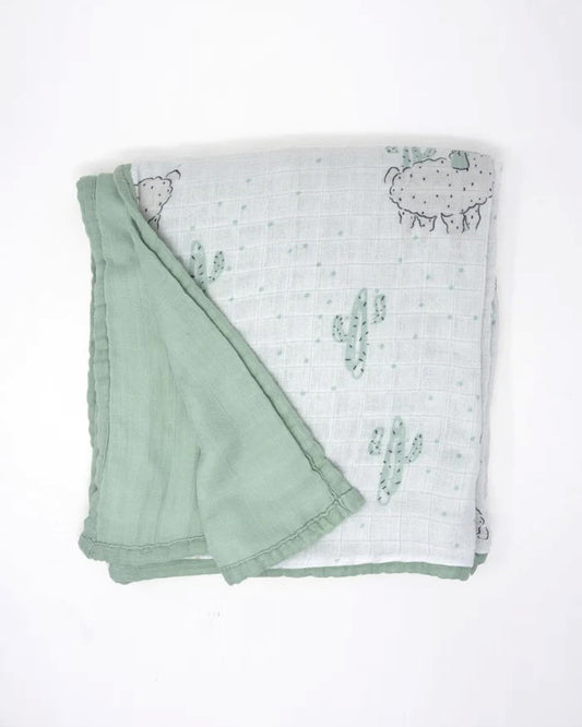 Cocoon Care 4 Layer Reversible Lama Greens Blanket-Bamboo Muslin-For Infants