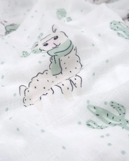 Cocoon Care 4 Layer Reversible Lama Greens Blanket-Bamboo Muslin-For Infants