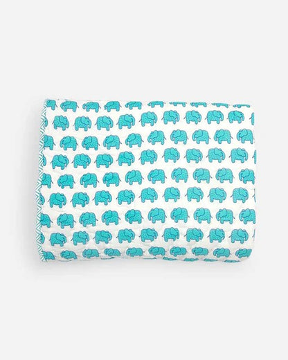 The Almirah Haathi March Blue Baby Quilt-100% Organic Cotton-For Infants