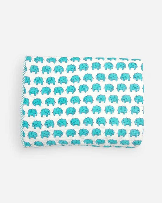 The Almirah Haathi March Blue Baby Quilt-100% Organic Cotton-For Infants