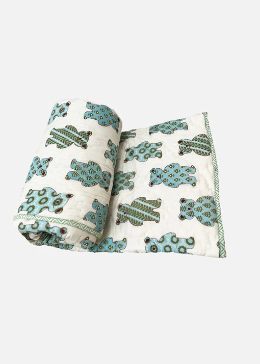 The Almirah Bhalu Blue Baby Quilt-100% Organic Cotton-For Infants