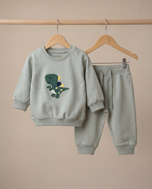 Twingle 100% Organic Cotton Jogger Set-Hypoallergenic Fabric-No Itchy Tags-Soft Elasticated Waistband-Long Sleeves-Solid-Sage Green-For Infants