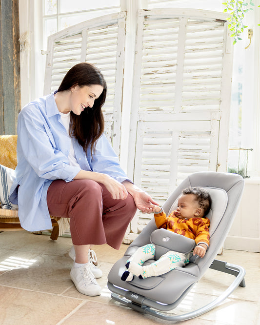 Joie Dreamer Rocker & Bouncer-3 Position Reclining Seat-2 Position Adjustable Leg Rest-With Removable & Rotating Toy Bar-2 Years Warranty-Upto 15 Kg-Walnut