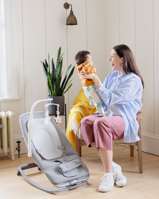 Joie Dreamer Rocker & Bouncer-3 Position Reclining Seat-2 Position Adjustable Leg Rest-With Removable & Rotating Toy Bar-2 Years Warranty-Upto 15 Kg-Walnut