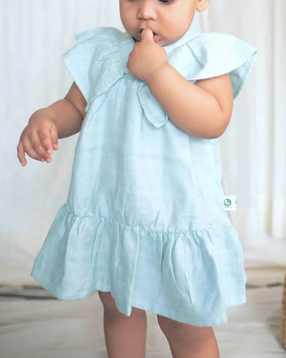 Cocoon Care Sky Blue Frock Dress-Solid-Bamboo Muslin-For Infants