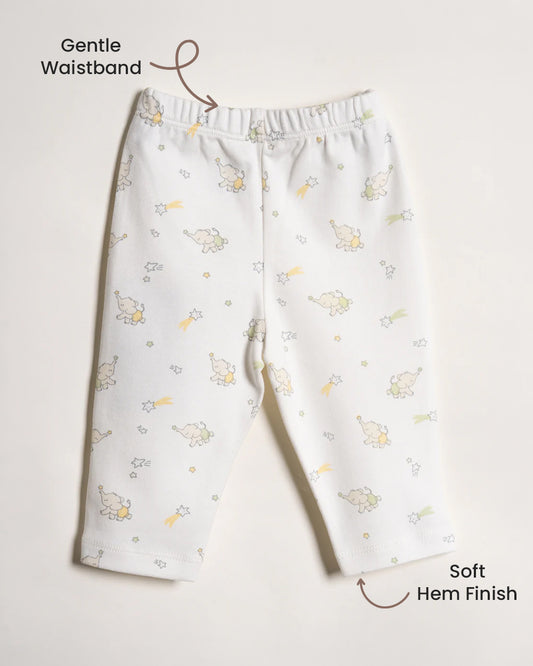 Twingle 100% Organic Cotton Leggings-Soft Elasticated Waistband-No Itchy Tags-Elephant & Dino Print-White-Pack of 2-For Infants