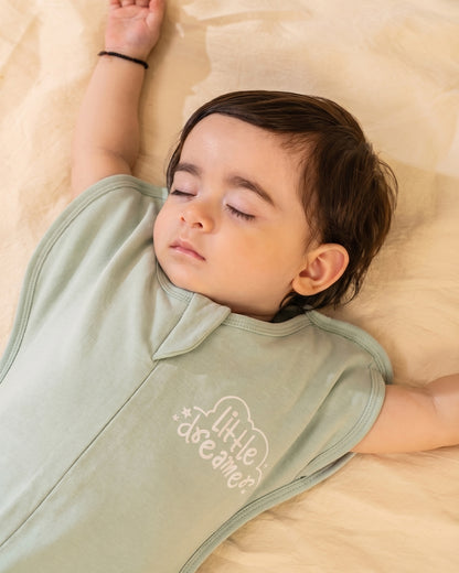Twingle 100% Organic Cotton Sleeping Bag with Inbuilt Mittens-Snug Fit & Arms Up Design for Natural Body Posture-Zip Guard to Protect Baby's Chin & Neck-Two Way Zipper for Easy Diaper Change-Solid-Swamp-For Infants