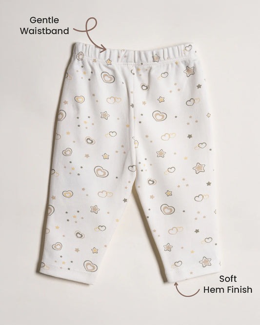 Twingle 100% Organic Cotton Leggings-Soft Elasticated Waistband-No Itchy Tags-Hearts & Stars Print-White-For Infants