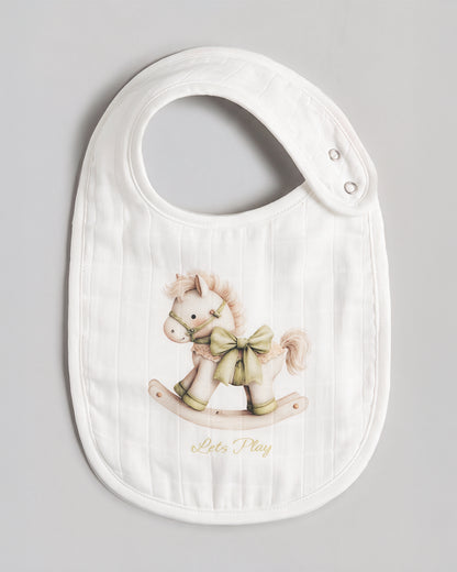 Twingle 100% Organic Muslin Bib-Soft Terry on the Back for maximum Absorbency-Trusted YKK Snaps-Riding Horse-Pack of 2-For Infants