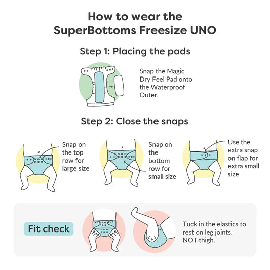 SuperBottoms Shruberry Freesize UNO-12 Hours Absorbency Cloth Diaper-Padded Underwear-100% Organic Cotton-Washable & Reusable-3 to 36M