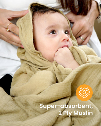 duckduckbaby Super Absorbent Baby Muslin Towel-100% Organic Cotton-Ultrasoft & Lightweight-Gets Softer With Every Wash-Natural