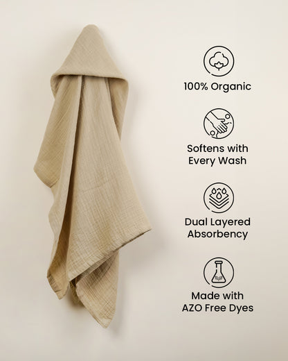 duckduckbaby Super Absorbent Baby Muslin Towel-100% Organic Cotton-Ultrasoft & Lightweight-Gets Softer With Every Wash-Natural