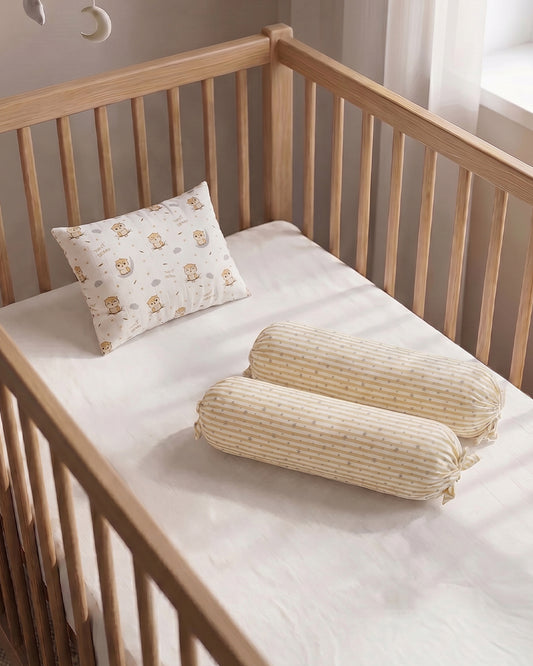 Twingle 100% Organic Muslin Baby Pillow & Bolsters-High Twist Yarn for Lasting Softness-Eco Certified Genesta Inks for Skin-Safe Prints-Sleepy Owls & Starlight Print-White & Beige-Pack of 3-For Infants