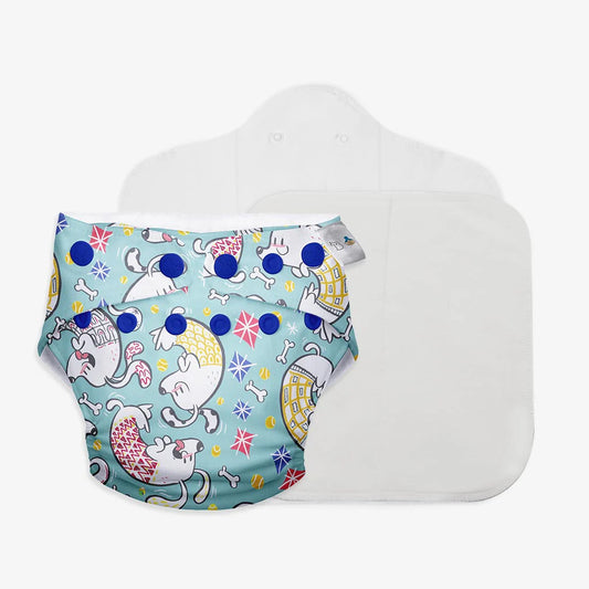 SuperBottoms Paw-sitively Happy Freesize UNO-12 Hours Absorbency Cloth Diaper-Padded Underwear-100% Organic Cotton-Washable & Reusable-3 to 36M