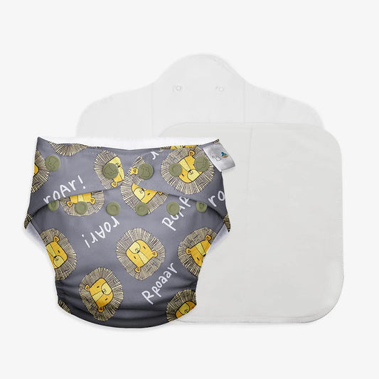 SuperBottoms I'm Roar-some Freesize UNO-12 Hours Absorbency Cloth Diaper-Padded Underwear-100% Organic Cotton-Washable & Reusable-3 to 36M