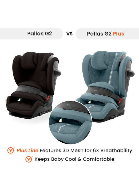 Cybex Pallas G2 PLUS Baby Car Seat-Forward Facing-Mesh Fabric For 6x Better Airflow-With Airbag Style Impact Shield-Reduces the Risk of Neck Injury-12 Positions Adjustable Headrest-For 15M to 12Y (9 to 50 Kg)-Moon Black
