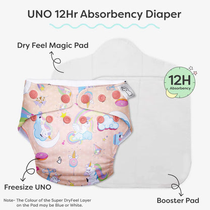 SuperBottoms Pixie Dust Freesize UNO-12 Hours Absorbency Cloth Diaper-Padded Underwear-100% Organic Cotton-Washable & Reusable-3 to 36M