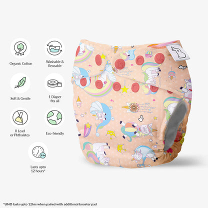 SuperBottoms Pixie Dust Freesize UNO-12 Hours Absorbency Cloth Diaper-Padded Underwear-100% Organic Cotton-Washable & Reusable-3 to 36M