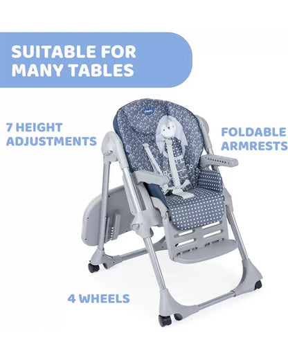 Chicco Polly Easy Baby High Chair-7 Position Height Adjustment-4-Wheels with Brakes-6M+ (Upto 15Kg)-Pinguin