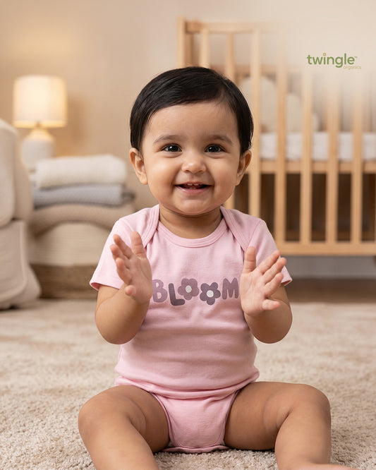 Twingle 100% Organic Cotton Bodysuit-Envelope Neck for Easy Dressing-Nickel Free Snaps-Short Sleeves-Solid-Pastel Pink-For Infants