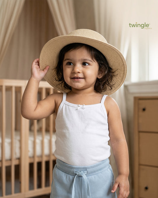 Twingle 100% Organic Cotton Shoulder Strap Camisole-Girl Vest-No Itchy Neck Tags-Solid-White-Pack of 3-For Infants