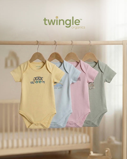 Twingle 100% Organic Cotton Bodysuit-Envelope Neck for Easy Dressing-Nickel Free Snaps-Short Sleeves-Solid-Pastel Pink-For Infants