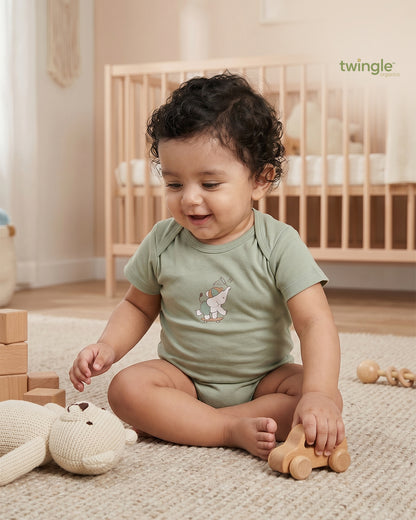 Twingle 100% Organic Cotton Bodysuit-Envelope Neck for Easy Dressing-Nickel Free Snaps-Short Sleeves-Solid-Sage Green-For Infants