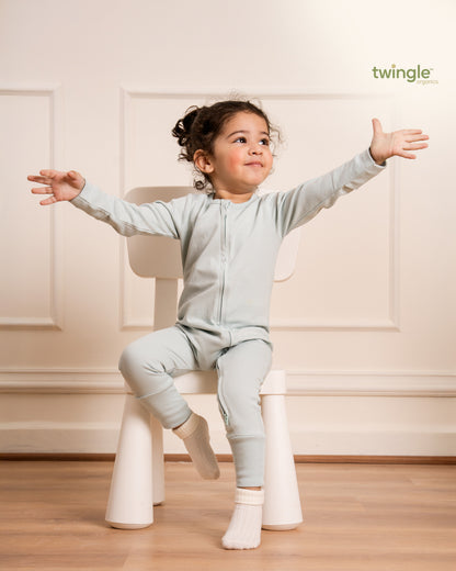 Twingle 100% Organic Cotton Sleepsuit-Zip Guard to Protect Baby's Chin & Neck-Two Way Zipper for Easy Diaper Change-Inbuilt Booties & Mittens-Solid-Light Blue-For Infants