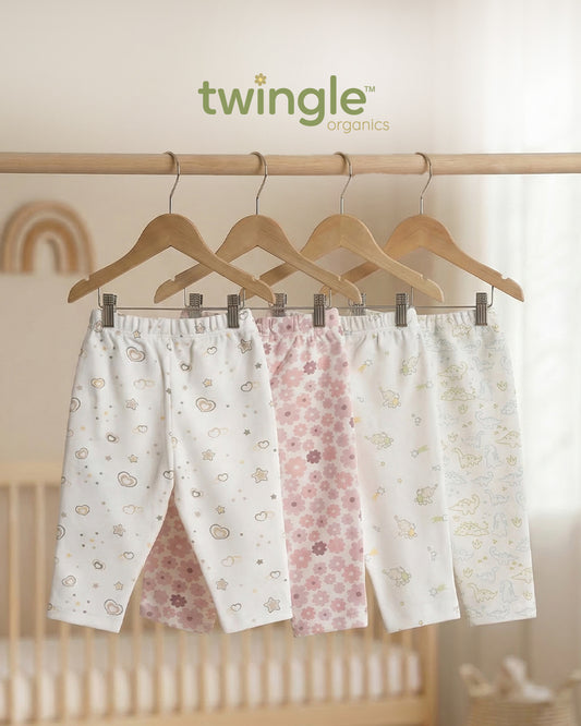 Twingle 100% Organic Cotton Leggings-Soft Elasticated Waistband-No Itchy Tags-Solid-Light Blue-For Infants