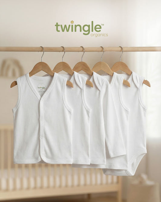 Twingle 100% Organic Cotton Jhabla Vest-Front Snaps for Easy Dressing-No Itchy Neck Tags-Long Sleeves-Solid-White-Pack of 3-For Infants