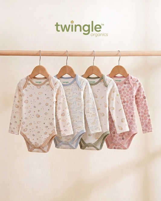 Twingle 100% Organic Cotton Bodysuits-Envelope Neck for Easy Dressing-Nickel Free Snaps-Long Sleeves-Solid-Pastel Pink & White-Pack of 2-For Infants