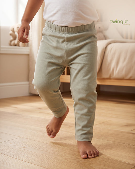 Twingle 100% Organic Cotton Leggings-Soft Elasticated Waistband-No Itchy Tags-Solid-Sage Green-For Infants