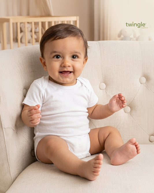 Twingle 100% Organic Cotton Bodysuit Vest-Envelope Neck for Easy Dressing-No Itchy Neck Tags-Short Sleeves-Solid-White-Pack of 3-For Infants