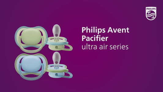 Philips Avent Ultra Air Soother-With Airholes Ventilate Baby's Skin-Orthodontic-Promotes Natural Oral Development-Sterilizing Case Included-Green & Purple-0 to 6M-Pack of 2-Pacifier