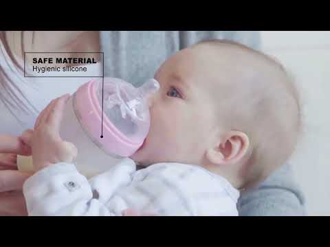 Comotomo Wide Neck Silicone Feeding Bottle-Global Award Winner-With Slow Flow Nipple-0 to 3M-Dual Anti Colic Vent-150 ml-Pink