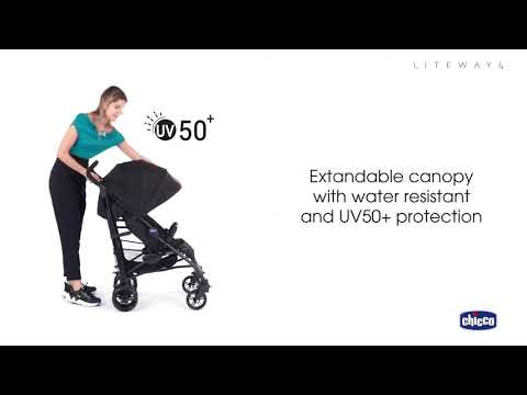 Chicco Lite Way 4 Stroller-Compact Umbrella Fold-Large Canopy-For 0M+ (Upto 22Kg)-Jet Black