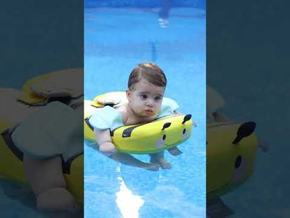 Mambobaby Swimming Waist Float-Air Free Foam Design with Crotch Strap & Double Lock Mechanism with UPF 50+ Detachable 3D Canopy-Upto 18 kg Baby Weight-Bee-Yellow