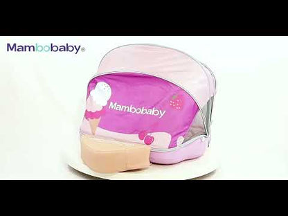 Mambobaby Chest Float Swimming Tube-Air Free Foam Design with 5 Point Safety Harness & 3 Swim Modes, UPF 50+ Detachable 3D Canopy-Upto 18 kg Baby Weight-Ice Cream-Pink