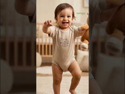 Twingle 100% Organic Cotton Bodysuit-Envelope Neck for Easy Dressing-Nickel Free Snaps-Short Sleeves-Solid-Beige-For Infants