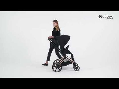 Cybex Priam Stroller-Height Adjustable Parent Handle Bar-Reversible & Flat Reclining Seat-One Hand Fold-Travel System Compatible-2 Years Warranty-For 0 to 4Y (Upto 22 Kg)-Chrome Brown Frame & Sepia Black Seat