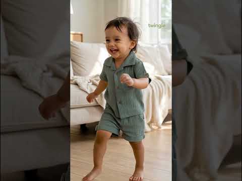 Twingle 100% Organic Muslin Shirt & Shorts Set-Lightweight & Breathable Fabric-Functional Pockets-Soft Elasticated Waistband-Short Sleeves-Solid-Sage Green-For Infants