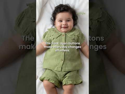 Twingle 100% Organic Muslin Shirt & Shorts Set-Lightweight & Breathable Fabric-Functional Pockets-Soft Elasticated Waistband-Short Sleeves-Solid-Sage Green-For Infants