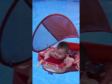 Mambobaby Chest Float Swimming Tube-Air Free Foam Design with 5 Point Safety Harness & 3 Swim Modes, UPF 50+ Detachable Flat Canopy-Upto 18 kg Baby Weight-Crab-Red