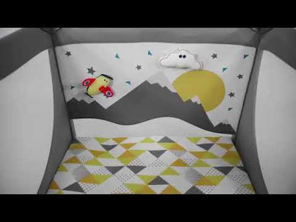 Joie Cheer Playard & Travel Cot-Compact Fold-All Around Mesh Ventilation-Removable Mattress-Scentric Print With Included Toys-For Infants-Upto 15 Kg-Little Explorer