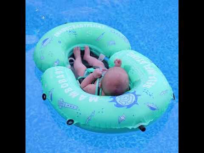 Mambobaby Chest Float Swimming Tube-Self Inflating Design with 5 Point Safety Harness & 3 Swim Modes, UPF 50+ Canopy Protection & Detachable Footrest-Upto 18 kg Baby Weight-Outer Space-Green