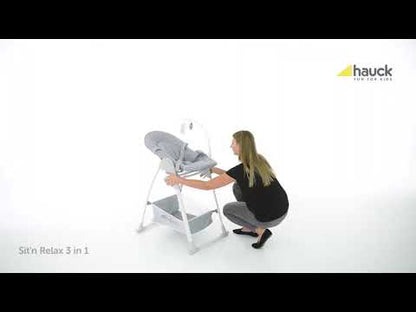 Hauck Sit N Relax 3in1 Baby High Chair-Feeding Chair, Bouncer & Toddler Seat-Adjustable and Removable Food Tray-For 0 to 3Y (Upto 15Kg)-Grey