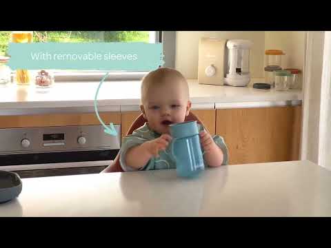 Beaba 2-in-1 Waterproof Bib-With Detachable Sleeves & Foldable Food Catcher Pocket-Savannah Bloom-4M+