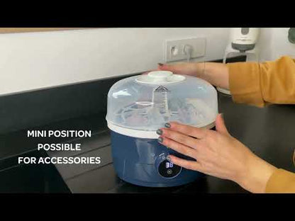 Beaba 2-in-1 Baby Bottle Sterilizer and Dryer-Fast 8 Minute Steam Sterilization with 3 Modes-Large Capacity for 6 Bottles & Accessories-Night Blue